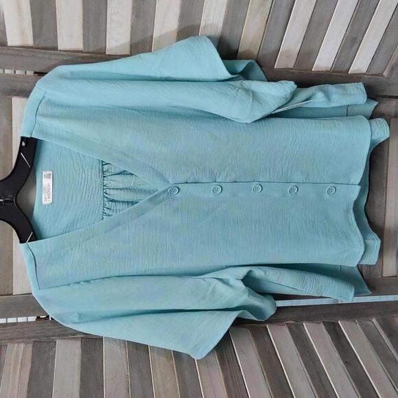 Elegant Loose Fit V-Neck Button-Up Blouse | 89th & Madison | M - Picture 1 of 9